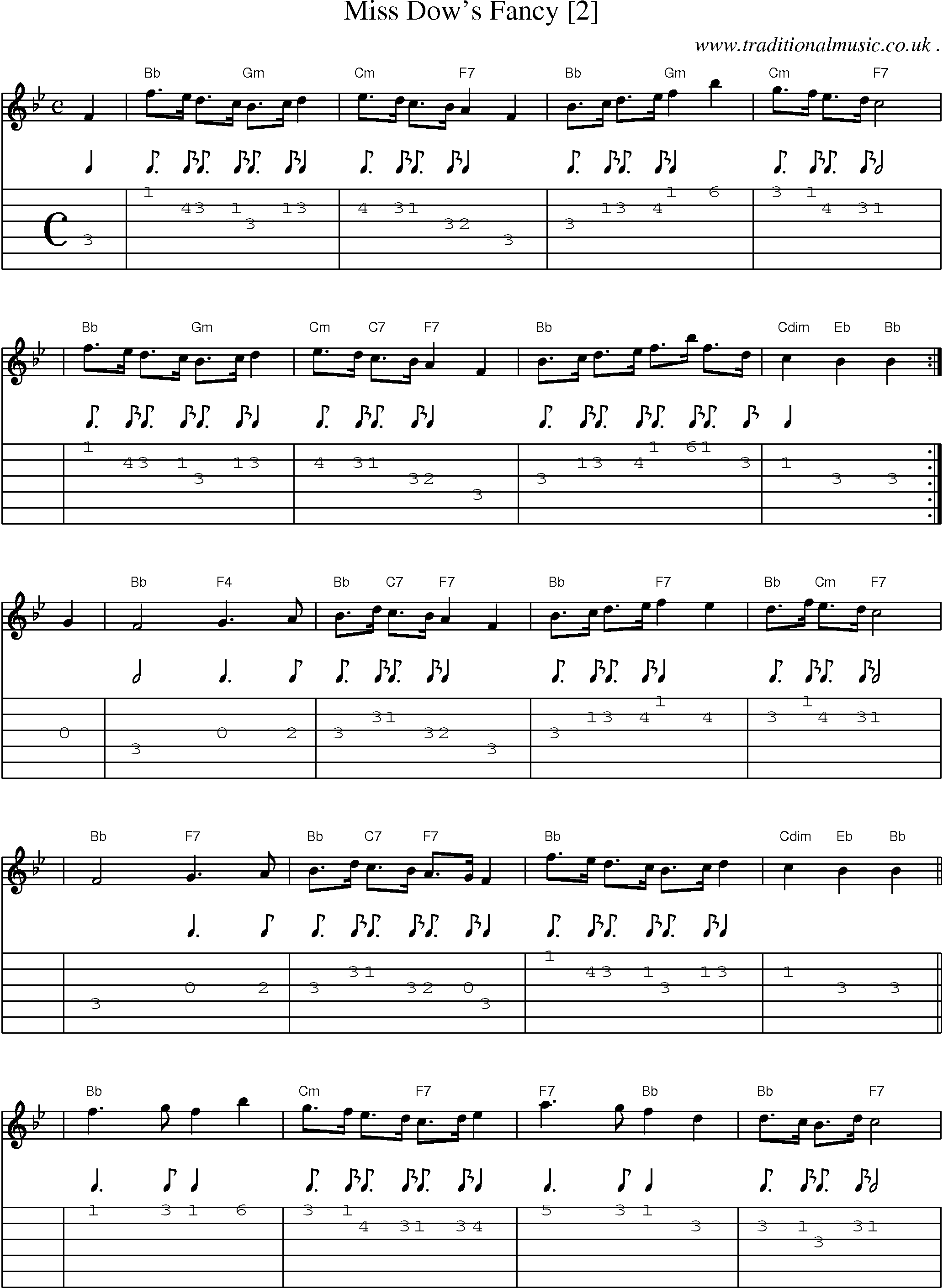 Sheet-music  score, Chords and Guitar Tabs for Miss Dows Fancy [2]
